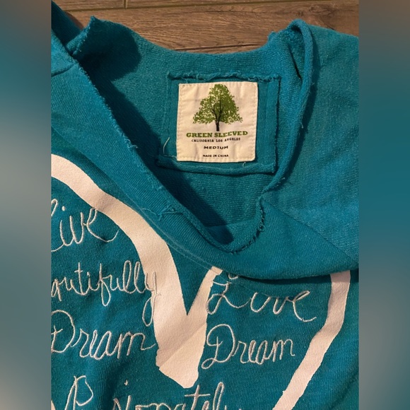 Green Sleeved Turquoise Sweatshirt Size Medium - Picture 3 of 4